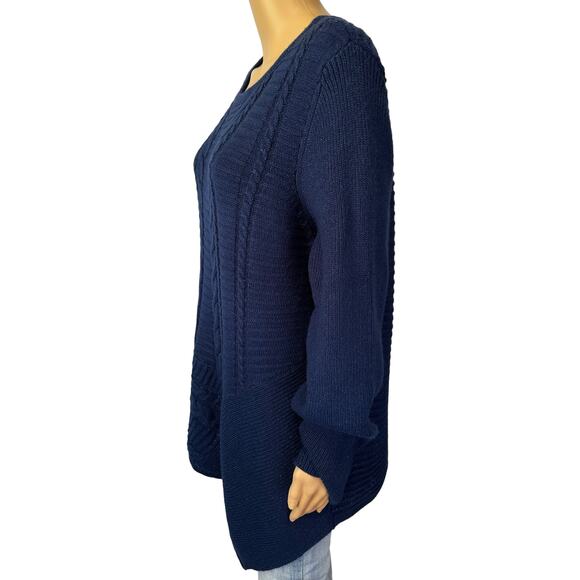 2/$15 Dana Buchman Asymmetrical Cable Knit Sweater Midnight Blue Shimmer Sz 2XL - Picture 4 of 8